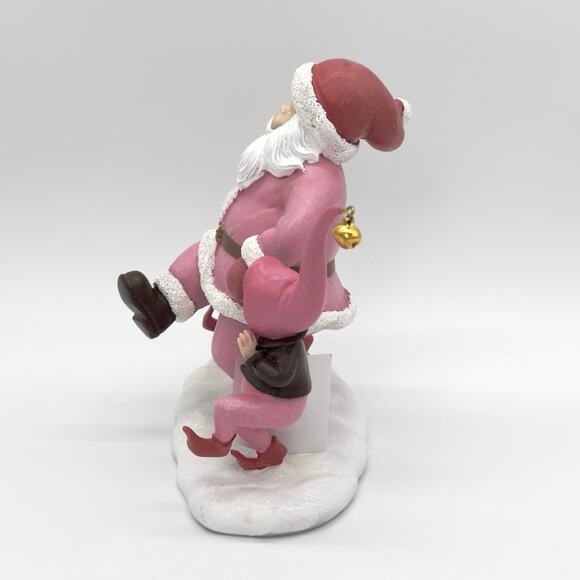 December Diamonds Retro Pink Dancing Santa Claus With Elves Christmas Figure NEW - Picture 3 of 11